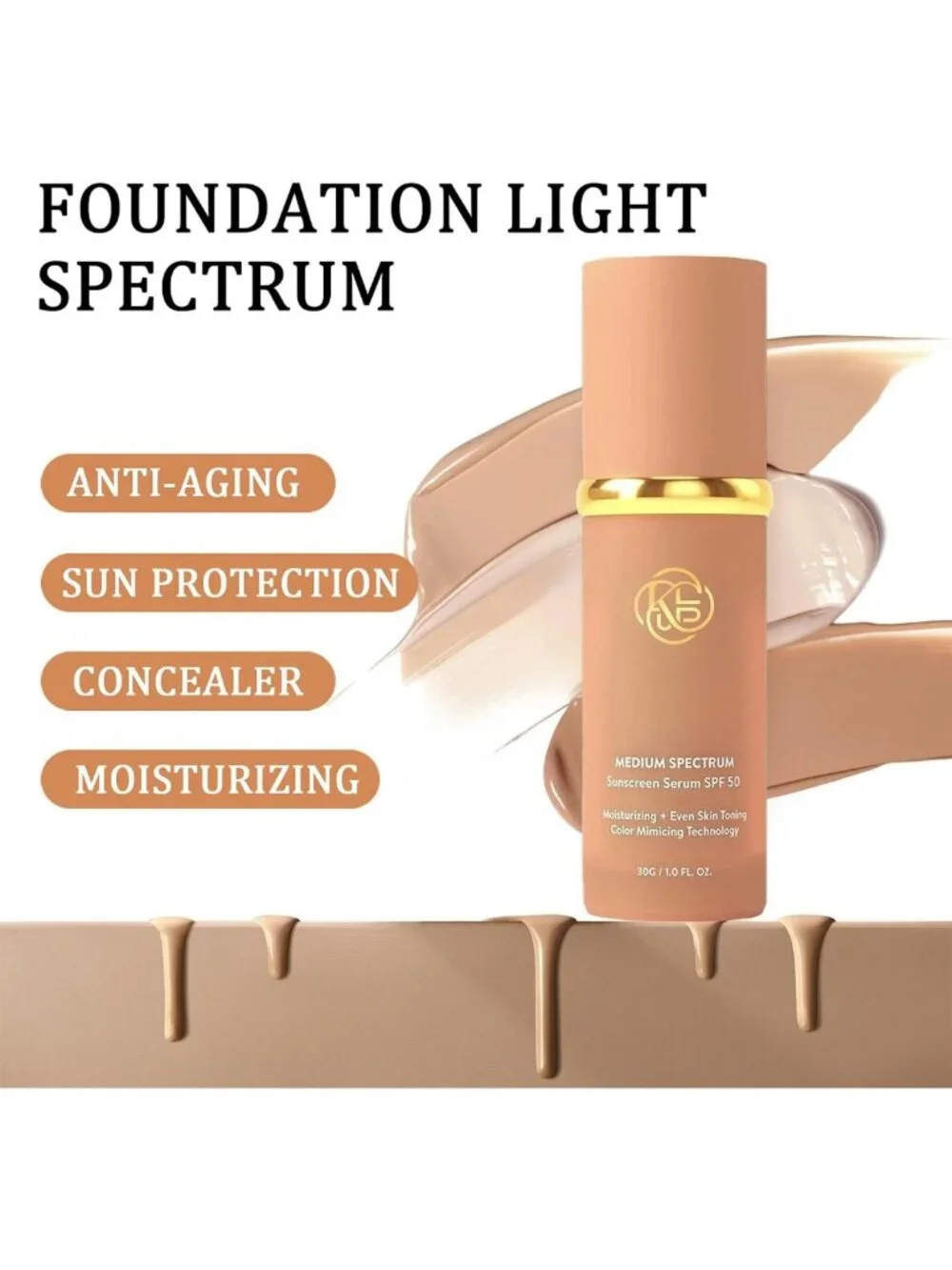 4-in-1 Hydrating Color Changing Foundation - Medium SPF 50+, Longwearing